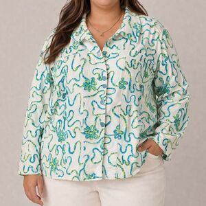 Life Style Woman 3X Plus Cotton Jacket Embroidered Floral Boho Textured